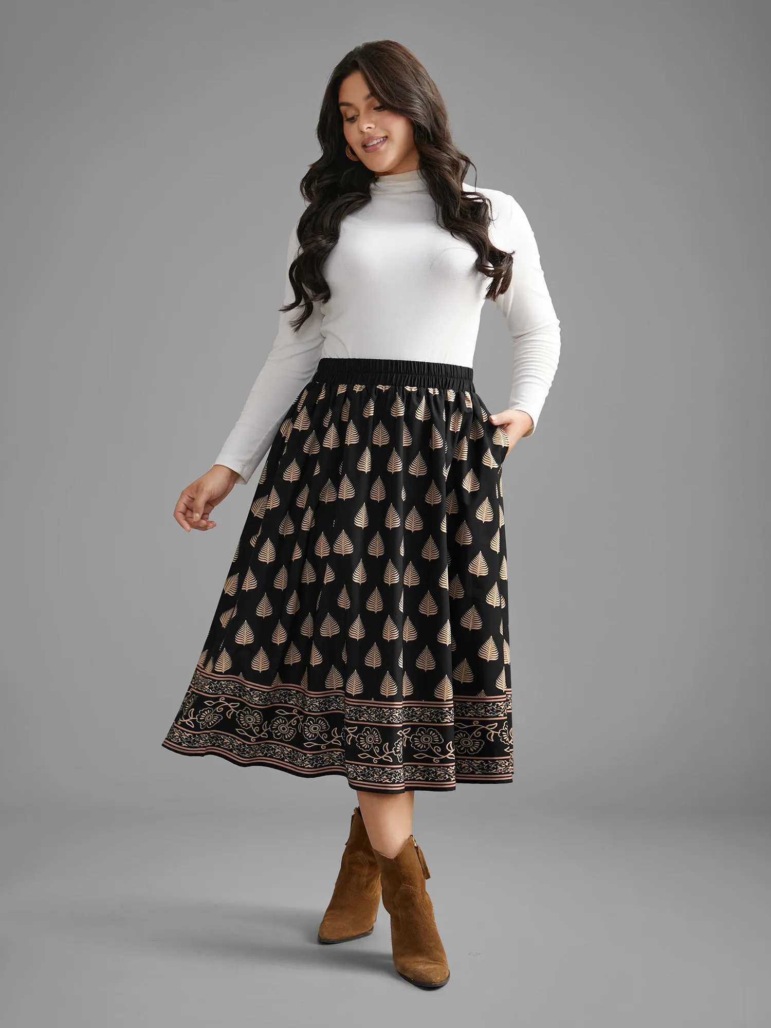 Boho Print Elastic Waist Pocket Skirt sold by Bloomchic product image thumbnail 2