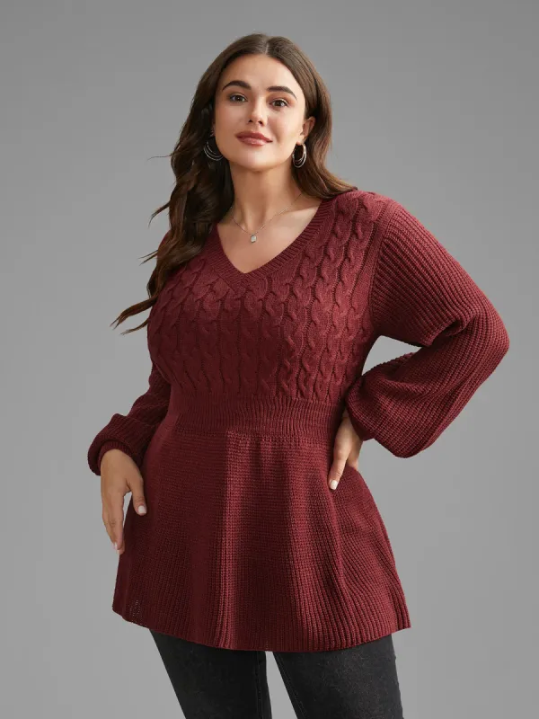 V Neck Texture Cable Knit Pullover sold by Bloomchic