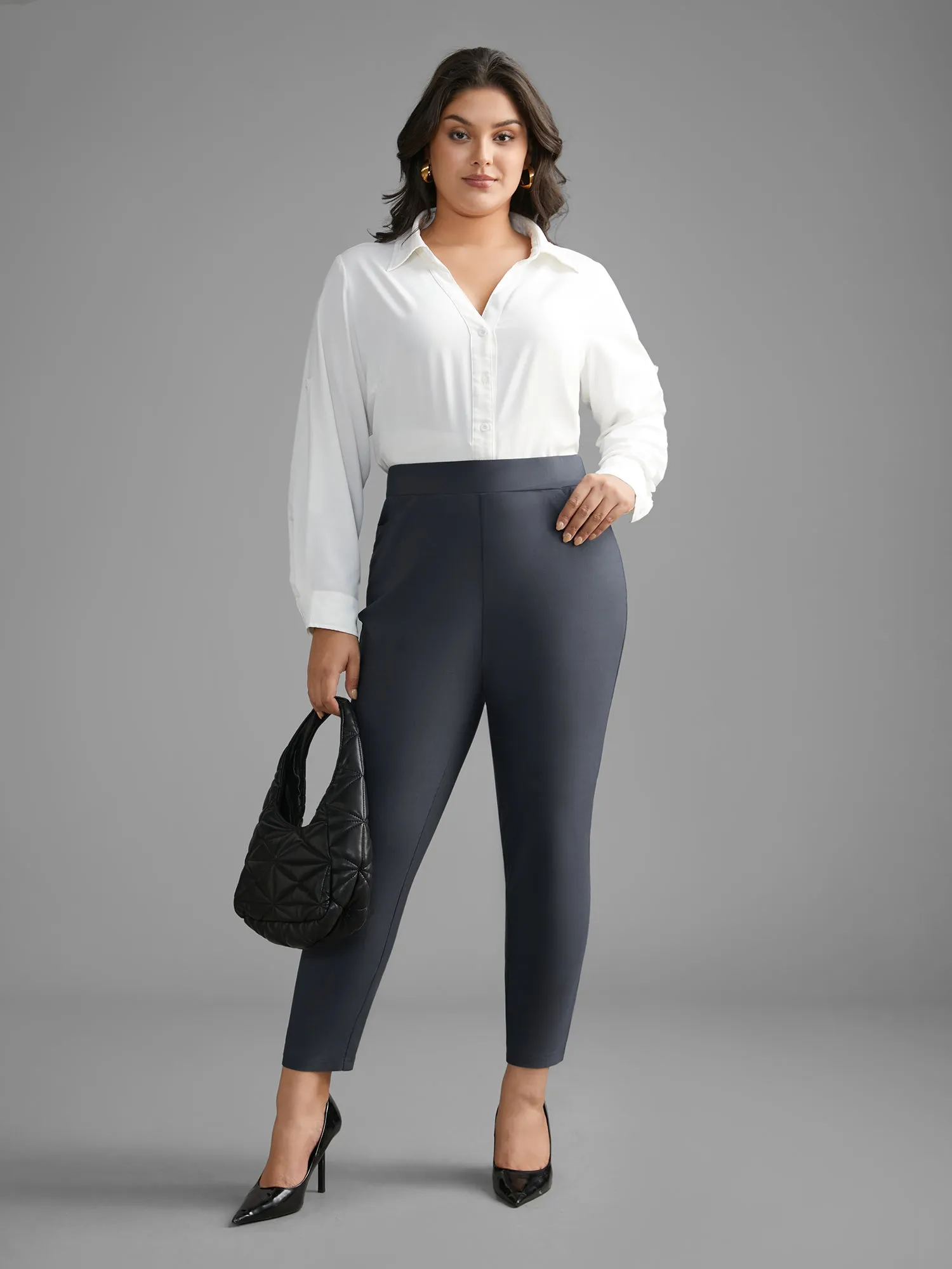 Mid Rise Solid Split Hem Pants sold by Bloomchic product image thumbnail 3