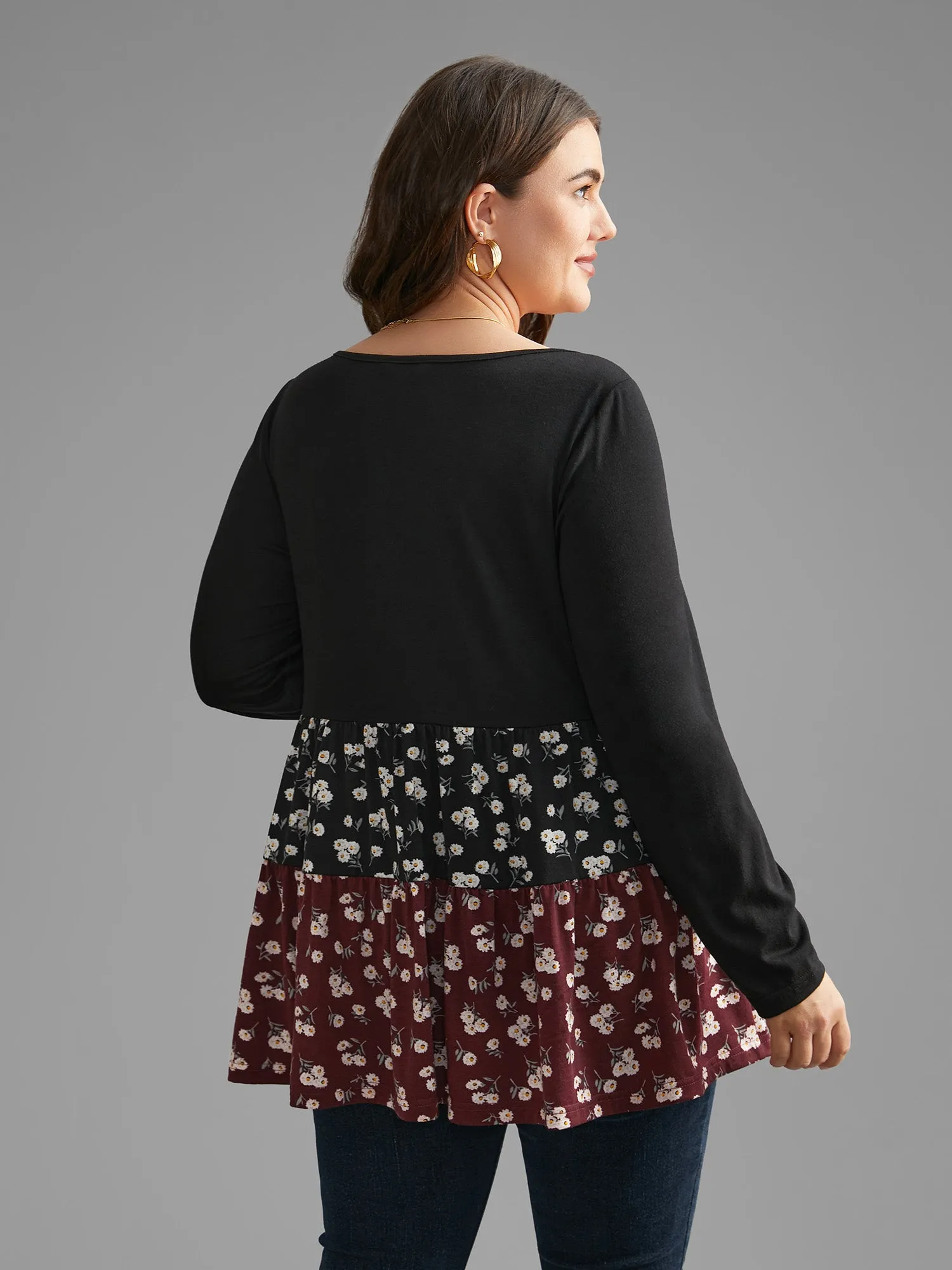 Ditsy Floral Contrast Patchwork Ruffle Hem Top sold by Bloomchic product image thumbnail 5