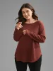 Waffle Knit Button Detail Arc Hem T-shirt sold by Bloomchic