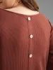 Waffle Knit Button Detail Arc Hem T-shirt sold by Bloomchic