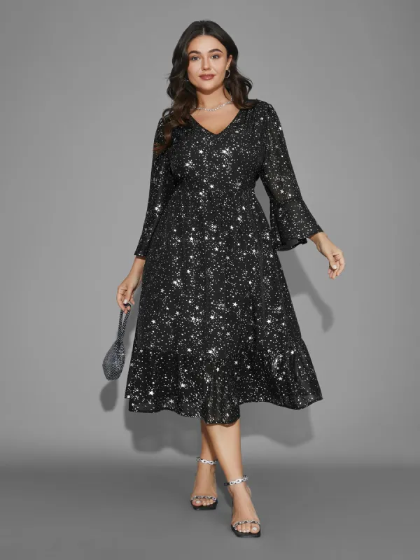 Glitter Star Flutter Sleeve Chiffon Dress sold by Bloomchic