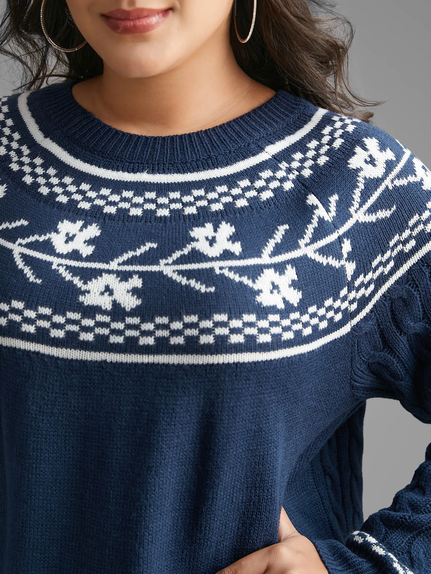 Floral Cable Knit Raglan Sleeve Pullover sold by Bloomchic product image thumbnail 5