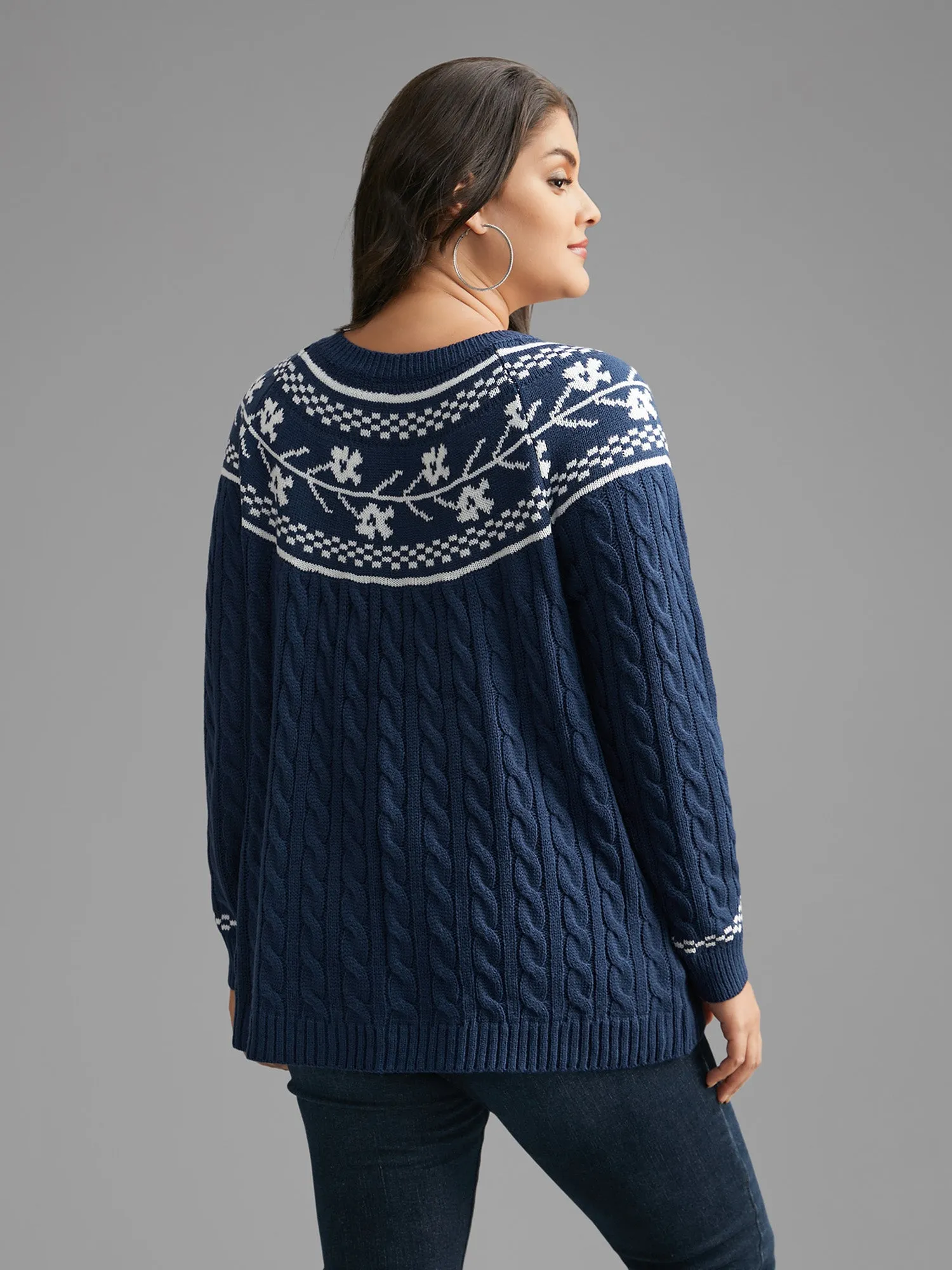 Floral Cable Knit Raglan Sleeve Pullover sold by Bloomchic product image thumbnail 2