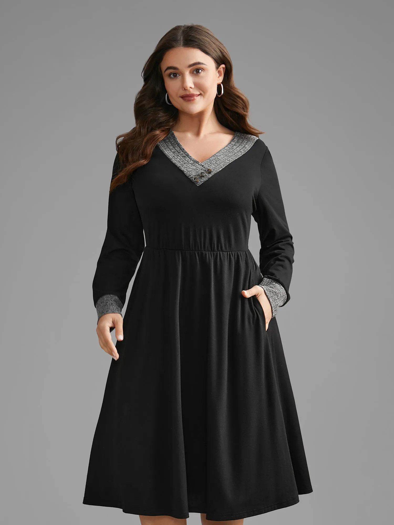 Textured Patchwork Button Detail Midi Dress sold by Bloomchic product image thumbnail 2