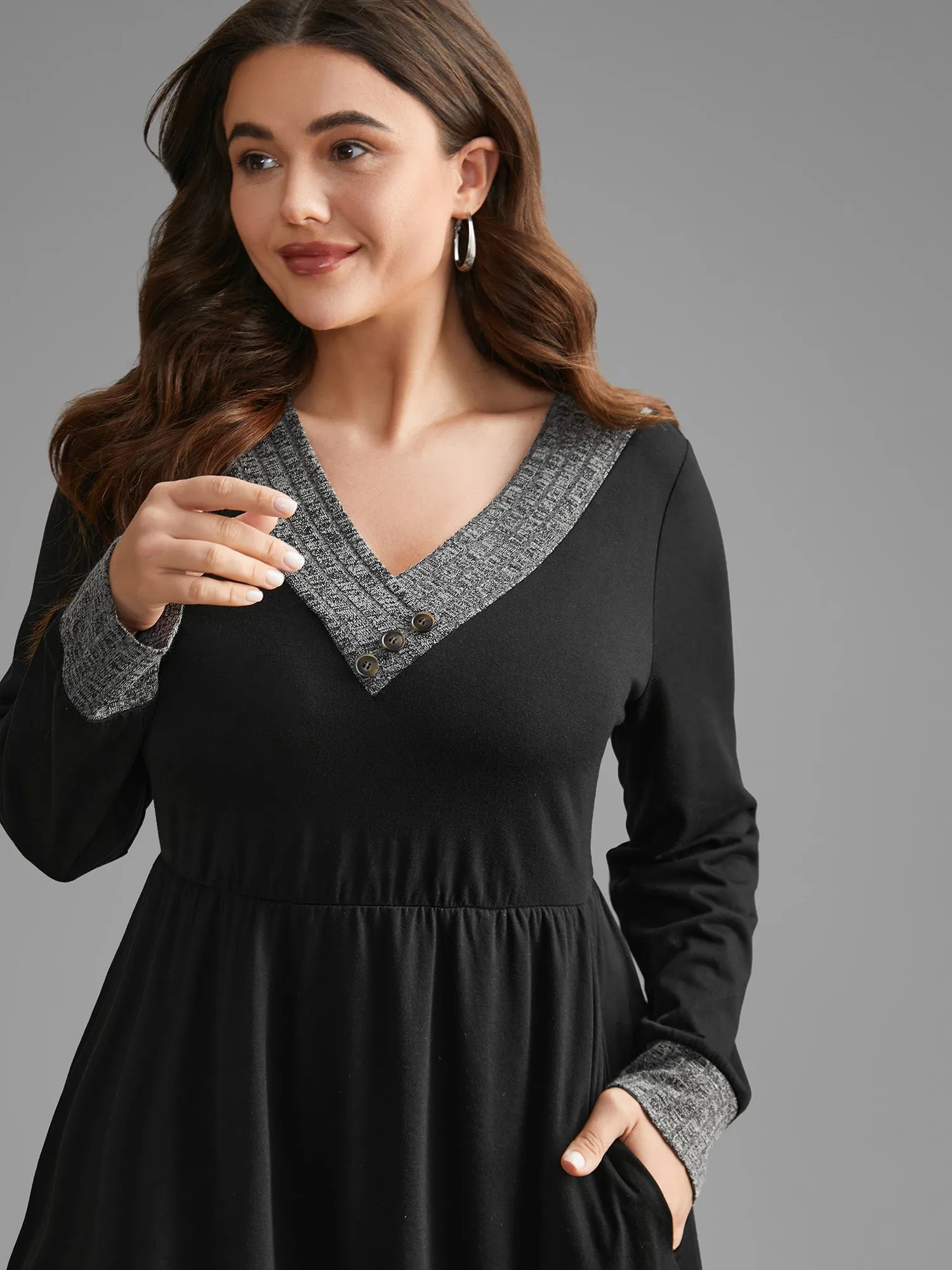 Textured Patchwork Button Detail Midi Dress sold by Bloomchic