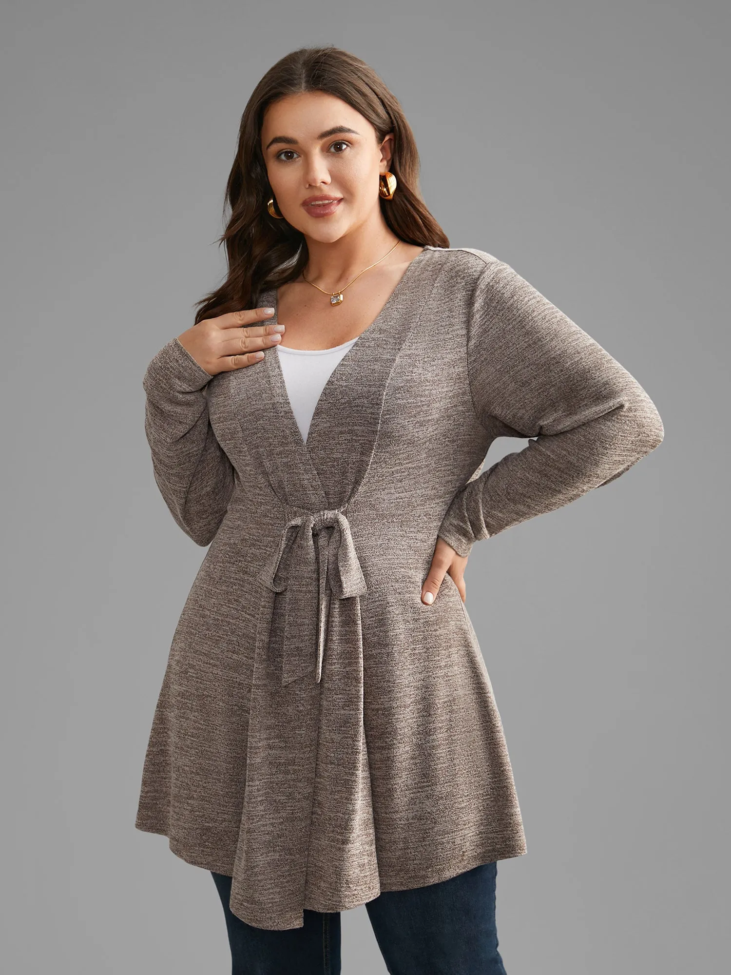 Heather Tie Knot Knit Coat sold by Bloomchic product image thumbnail 4