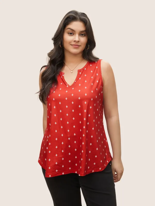 Geometric Print Notched Tank Top sold by Bloomchic