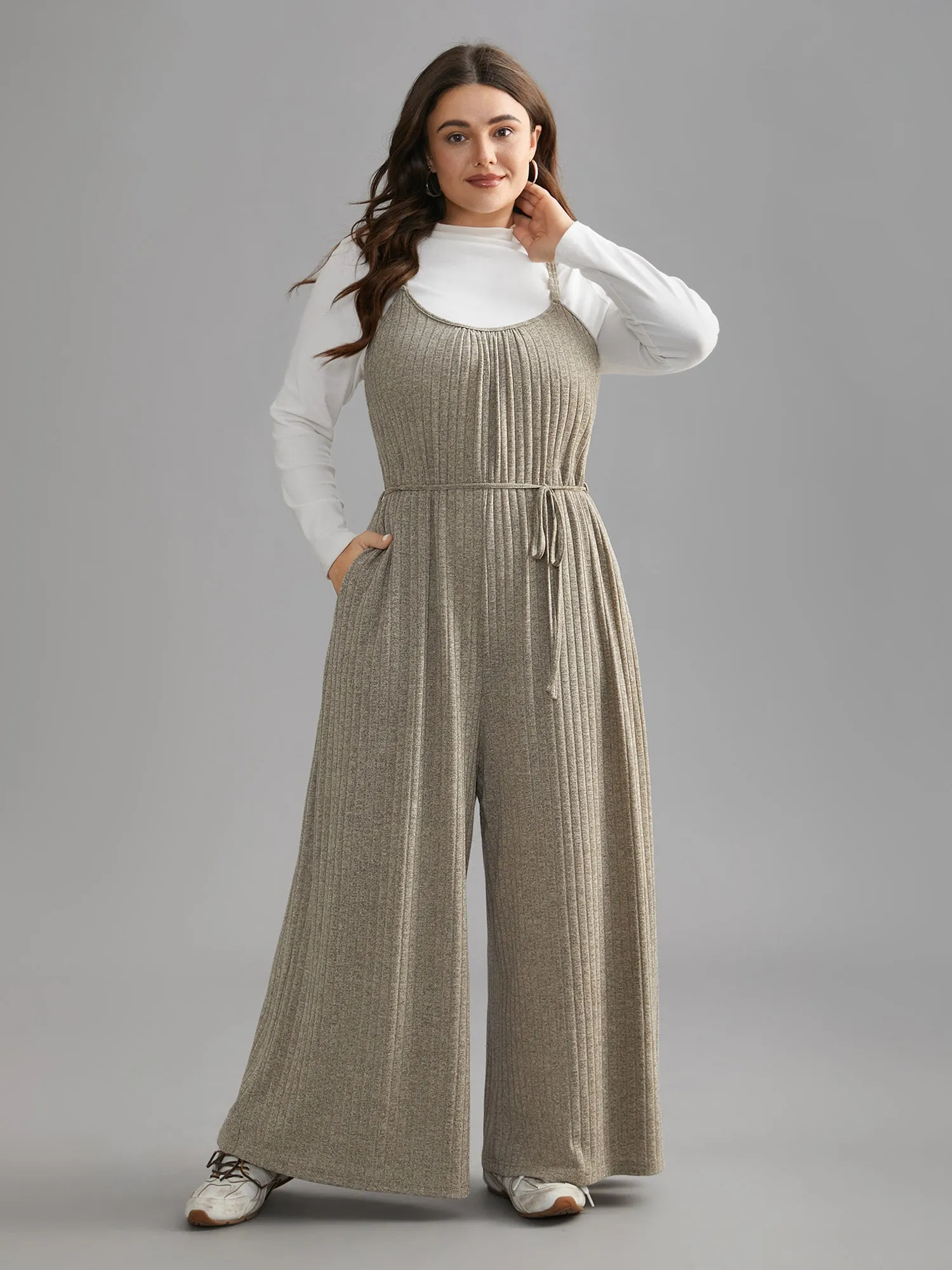 Textured Waist-Tie Pockets Jumpsuit sold by Bloomchic