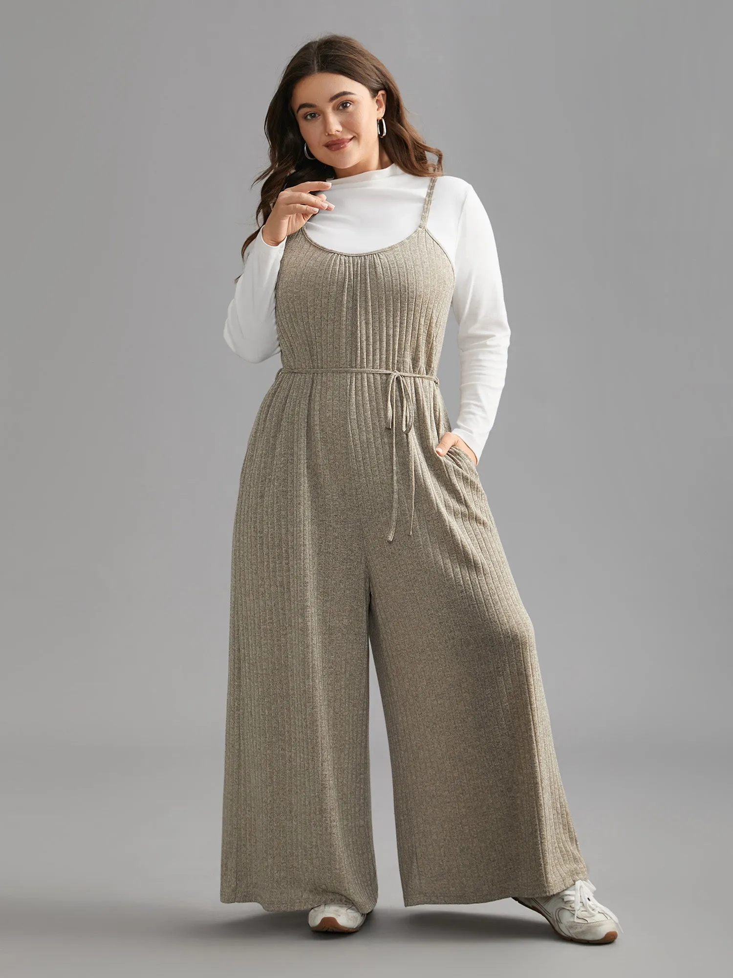 Textured Waist-Tie Pockets Jumpsuit sold by Bloomchic product image thumbnail 3