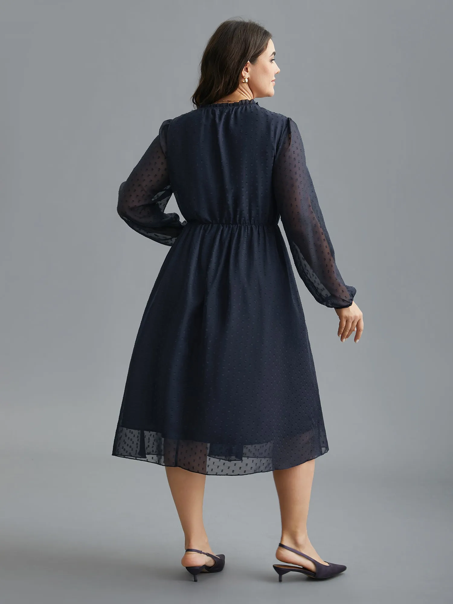 Mock Neck Sheer Sleeves Chiffon Midi Dress sold by Bloomchic product image thumbnail 4