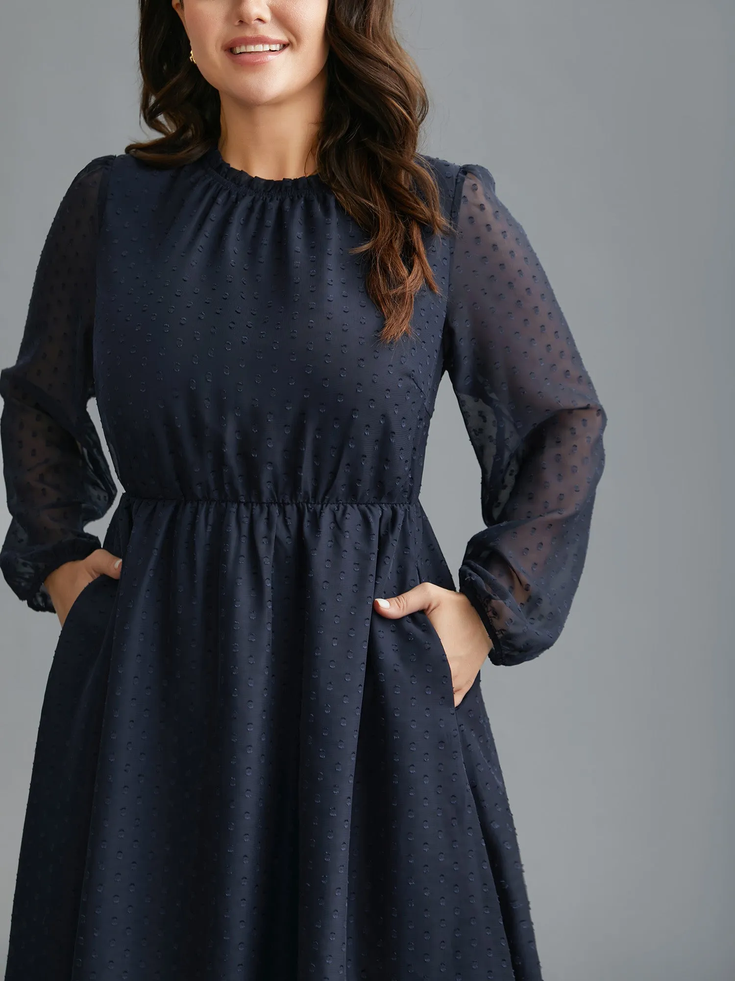 Mock Neck Sheer Sleeves Chiffon Midi Dress sold by Bloomchic product image thumbnail 5