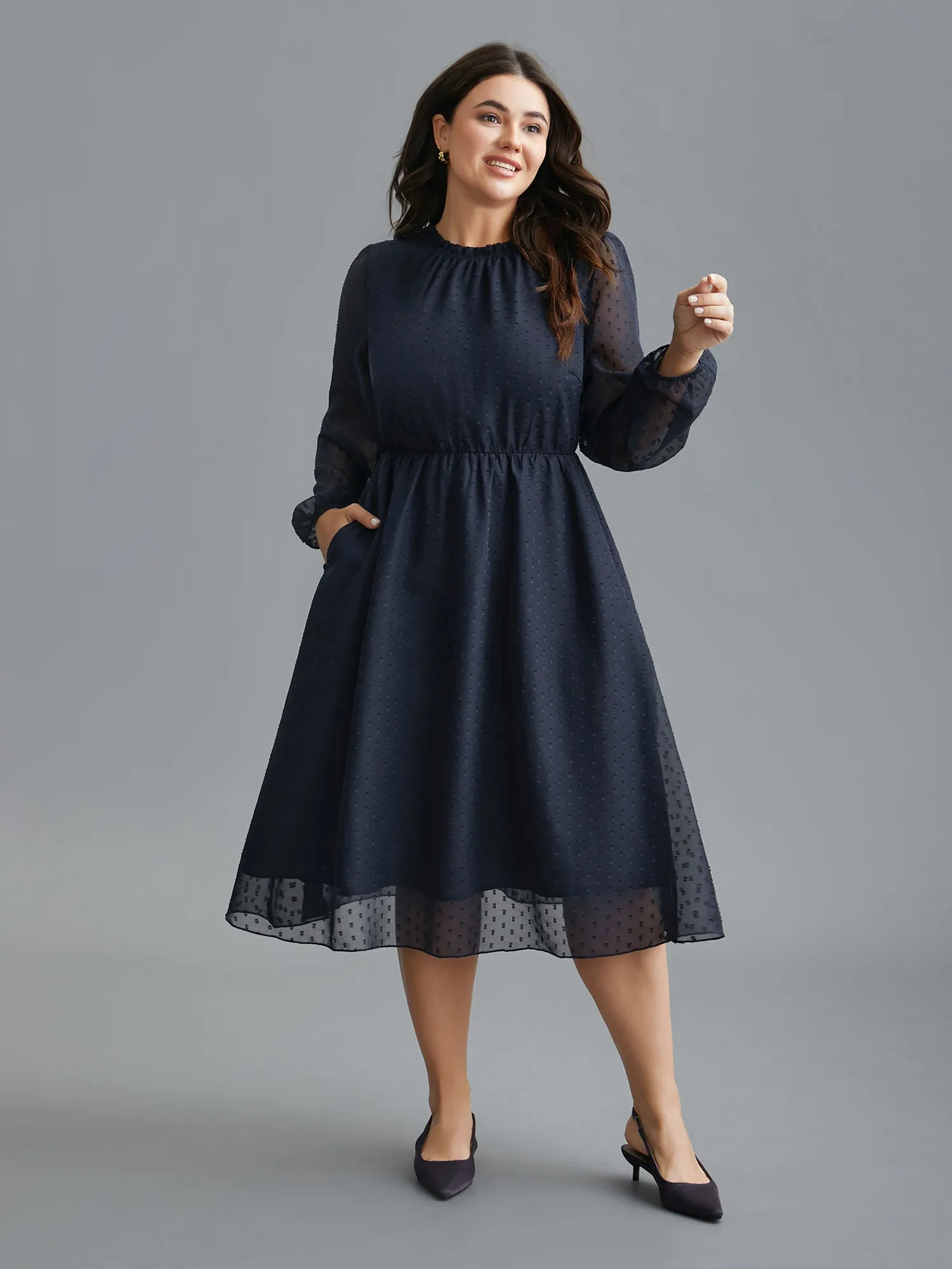Mock Neck Sheer Sleeves Chiffon Midi Dress sold by Bloomchic product image thumbnail 2