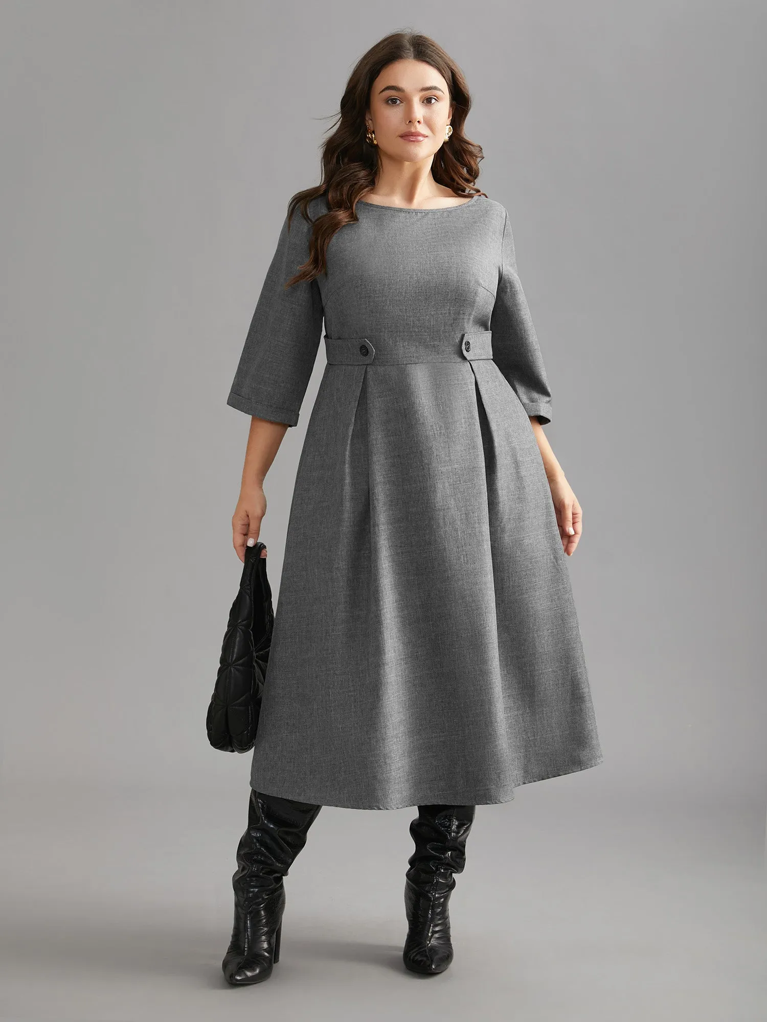 Buckled Waist Loops Pleated Midi Dress sold by Bloomchic product image thumbnail 2