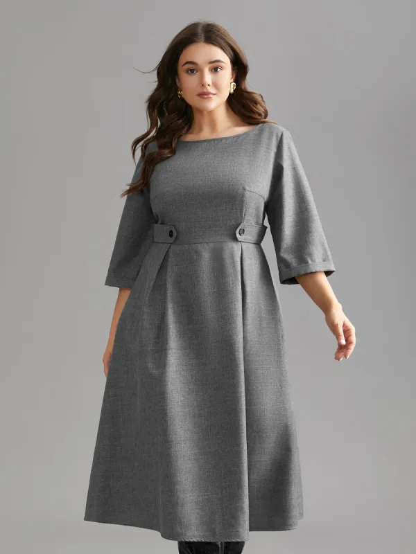 Buckled Waist Loops Pleated Midi Dress sold by Bloomchic