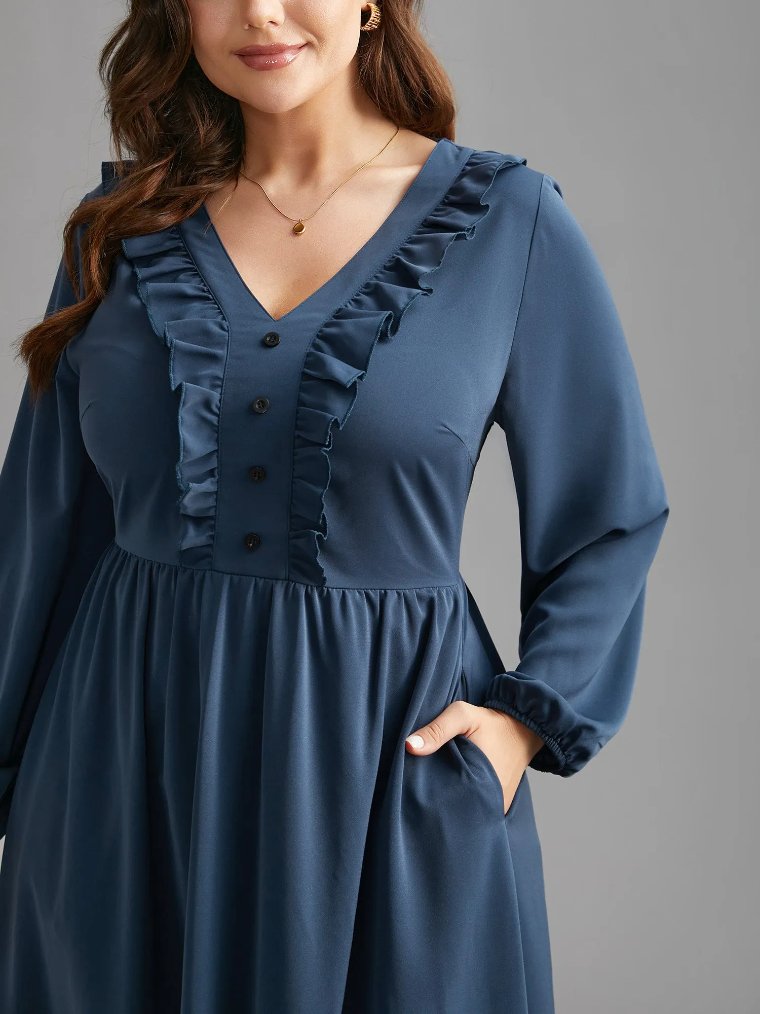 Solid Ruffle Trim Elastic Waist Midi Dress sold by Bloomchic product image thumbnail 5