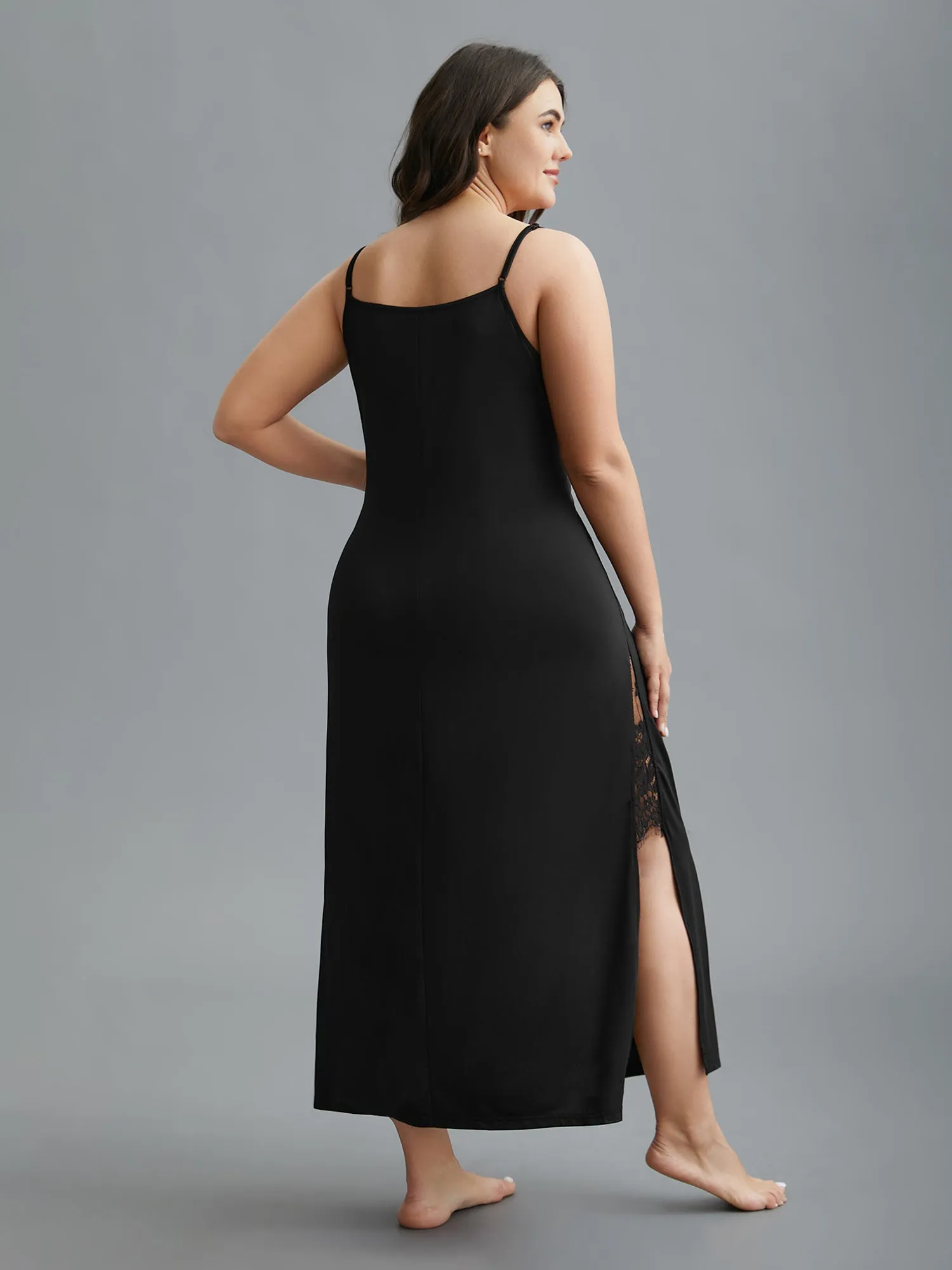 Solid Crisscross Lace Trim Slit Hem Sleep Dress sold by Bloomchic product image thumbnail 5