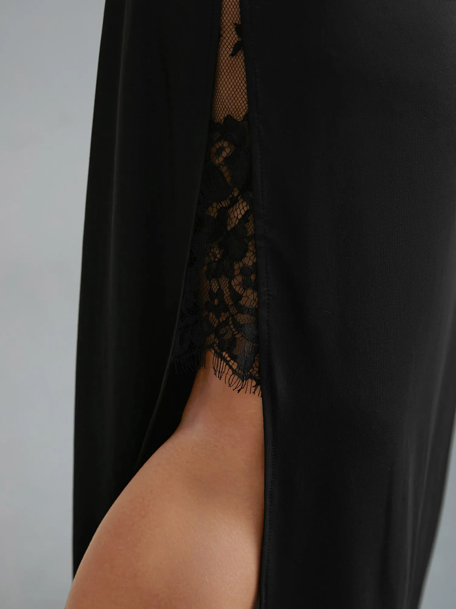 Solid Crisscross Lace Trim Slit Hem Sleep Dress sold by Bloomchic product image thumbnail 2