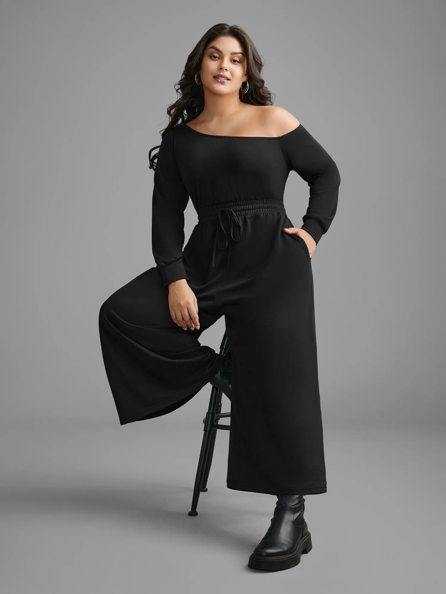 Textured Sheer Hollow Sleeves Jumpsuit sold by Bloomchic product image thumbnail 3