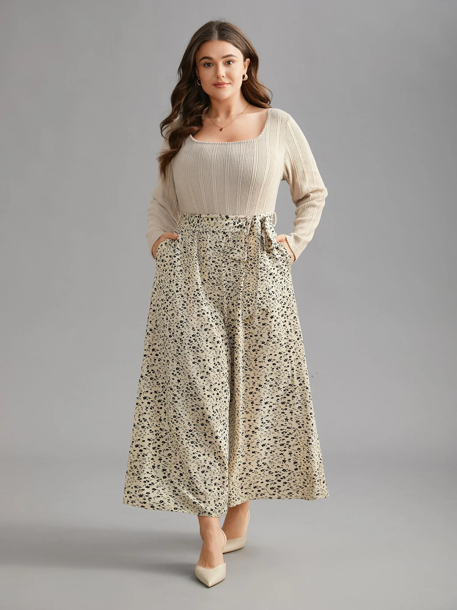 Textured Square Neck Belted Floral Jumpsuit sold by Bloomchic product image thumbnail 2