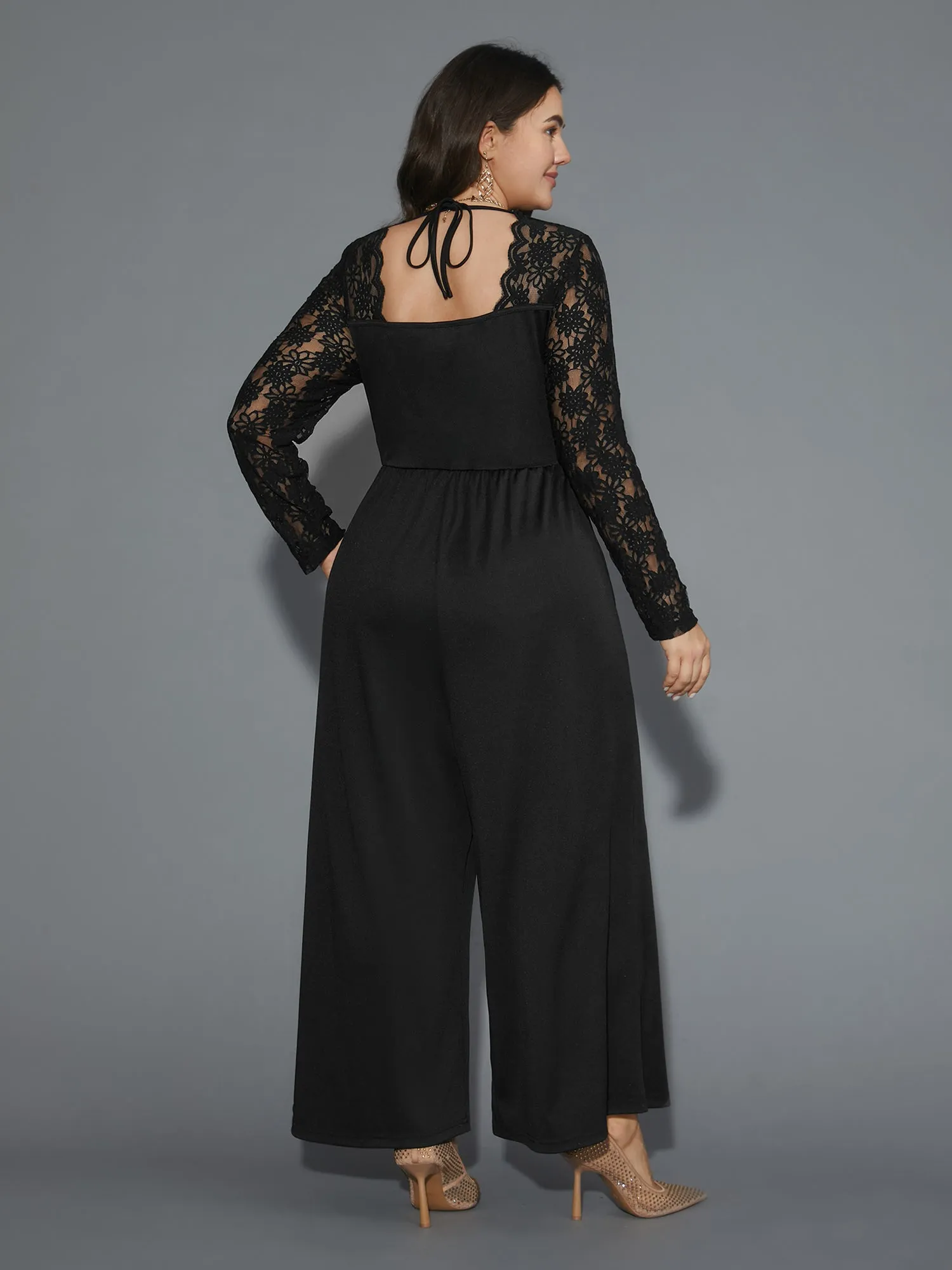 Lace Mesh Sleeves Square Neck Jumpsuit sold by Bloomchic product image thumbnail 5