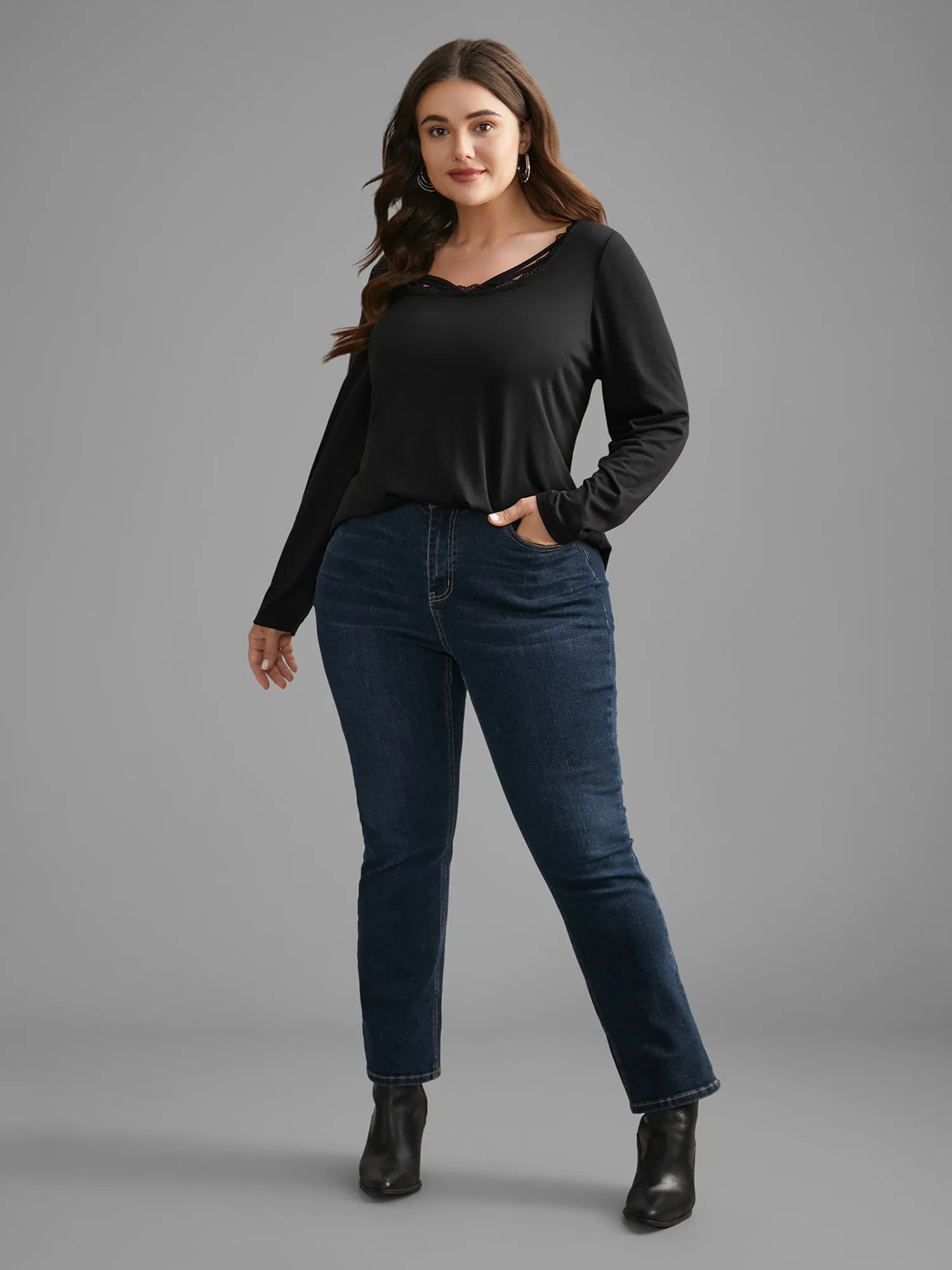 Plain Lace Patchwork Crisscross T-shirt sold by Bloomchic product image thumbnail 2