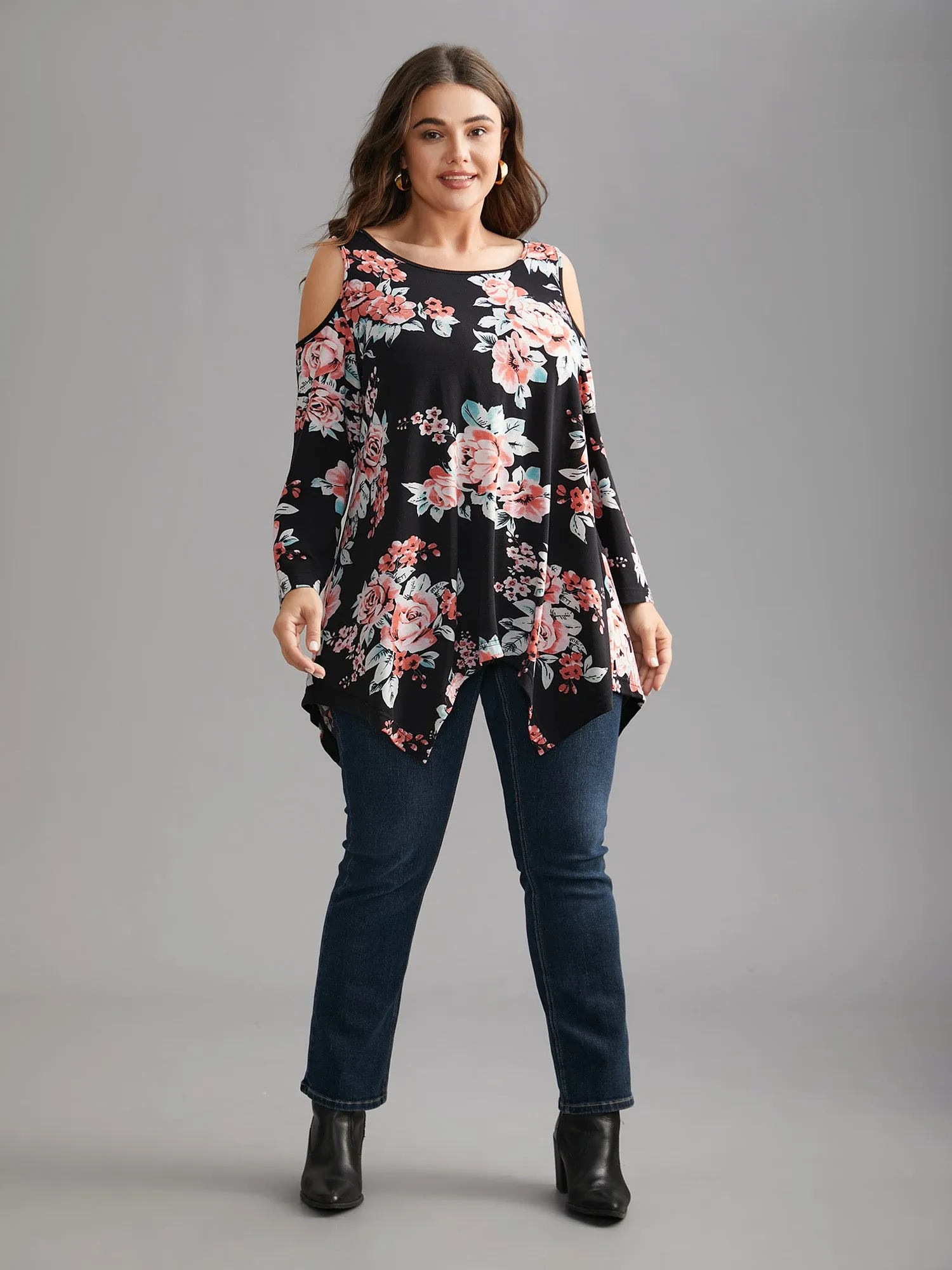 Floral Print Shoulder Cut-Out T-shirt sold by Bloomchic product image thumbnail 4