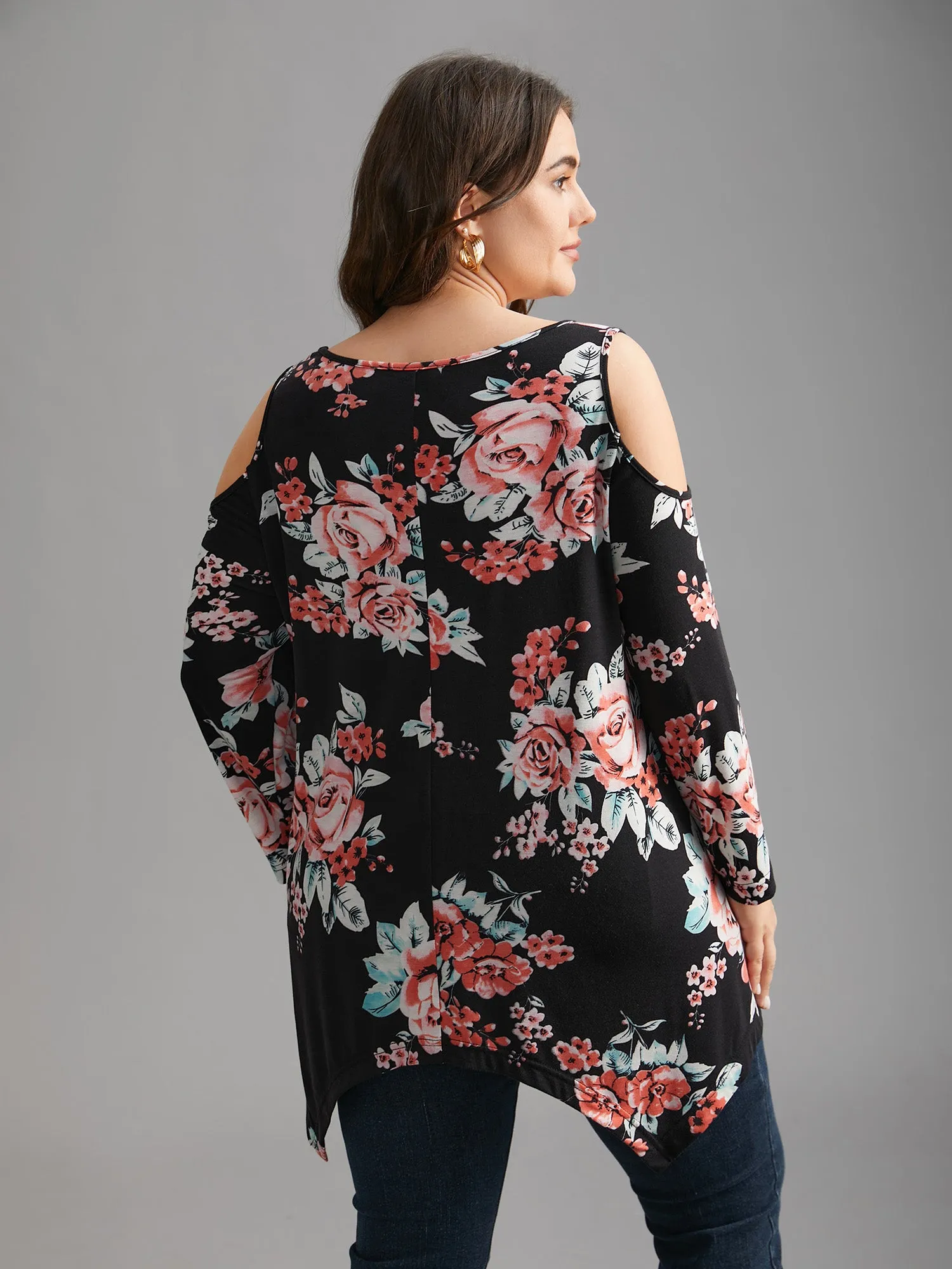 Floral Print Shoulder Cut-Out T-shirt sold by Bloomchic product image thumbnail 5