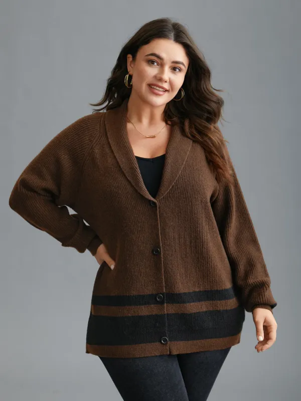 Collared Button Front Striped Hem Knit Cardigan sold by Bloomchic