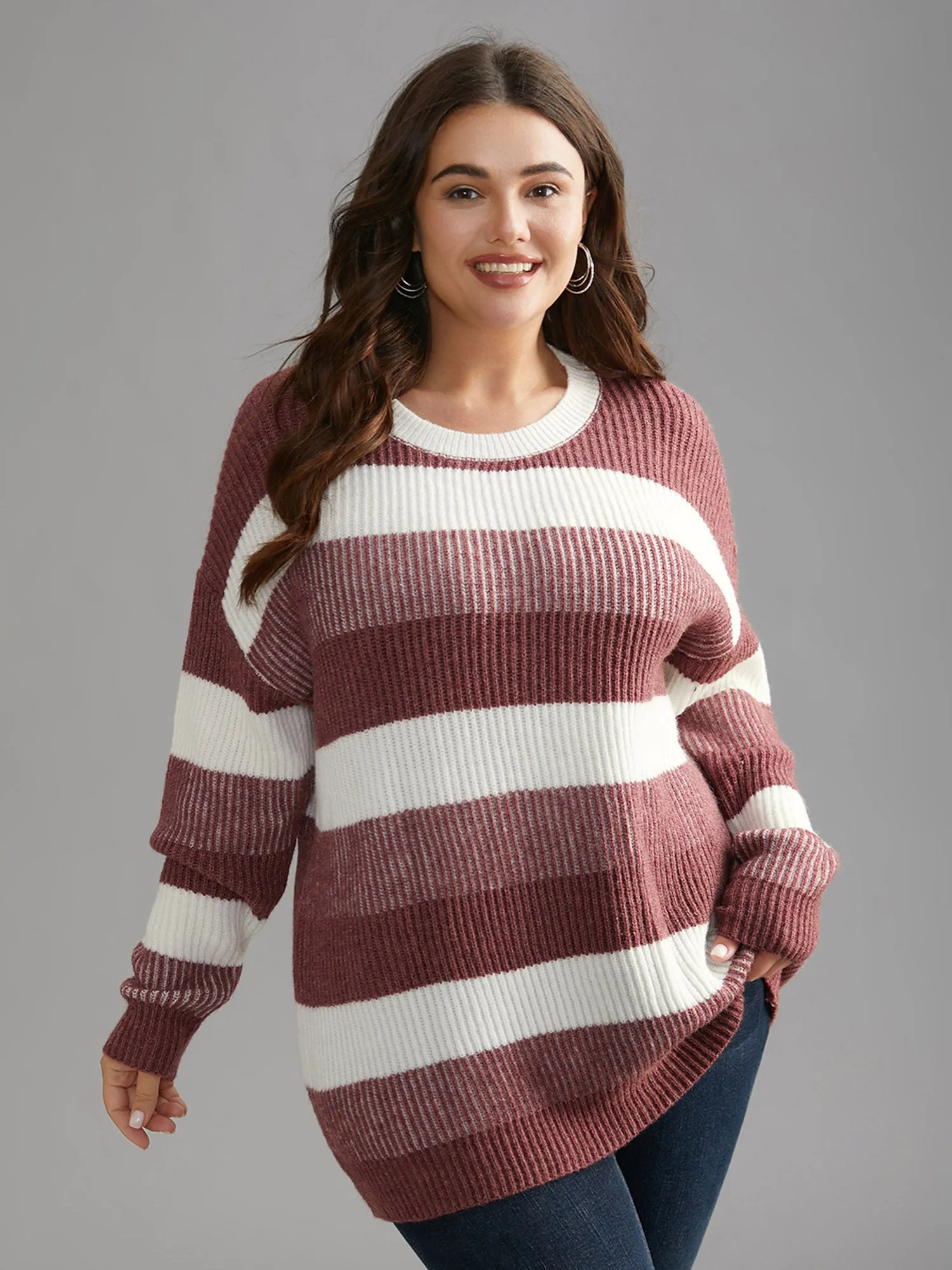 Color Block Round Neck Texture Pullover sold by Bloomchic