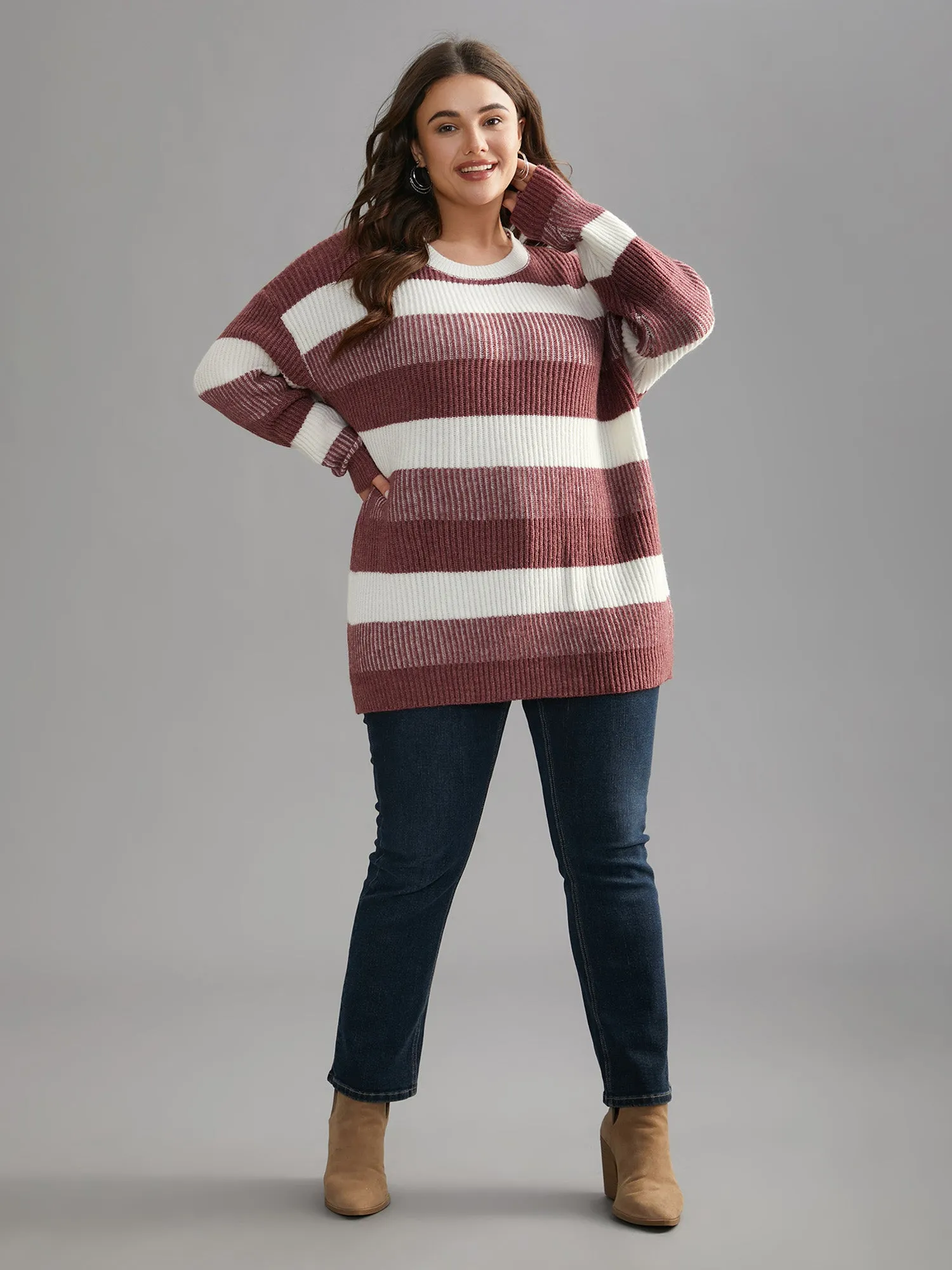 Color Block Round Neck Texture Pullover sold by Bloomchic product image thumbnail 3