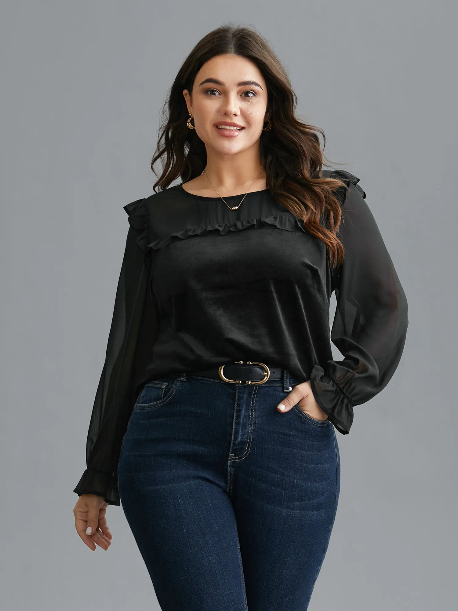 Ruffle Detailing Sheer Elastic Cuffs Blouse sold by Bloomchic product image thumbnail 2