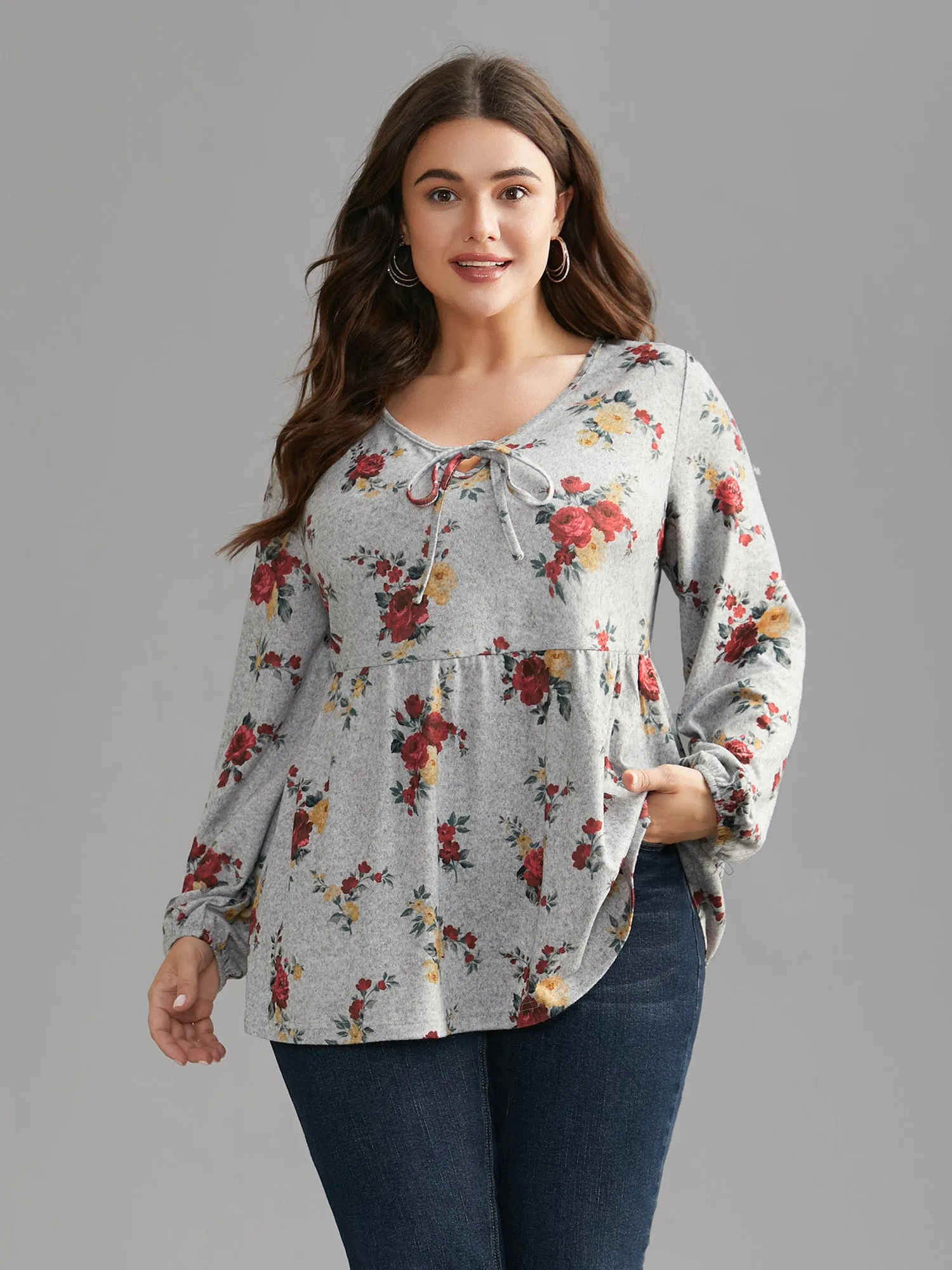 Floral Print Tie Knot T-shirt sold by Bloomchic