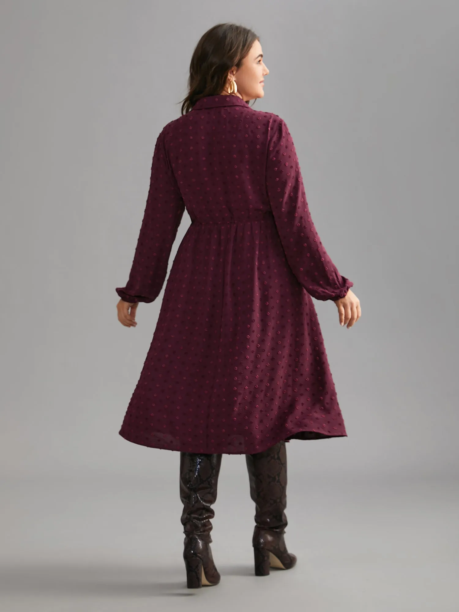 Textured Shirt Collar Button Front Midi Dress sold by Bloomchic product image thumbnail 4