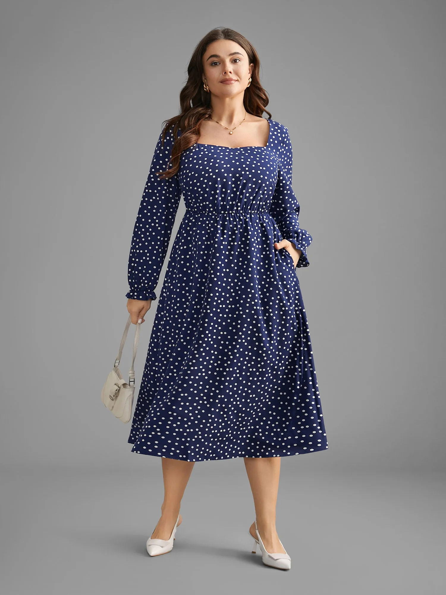 Polka Dot Heart Neckline Midi Dress sold by Bloomchic