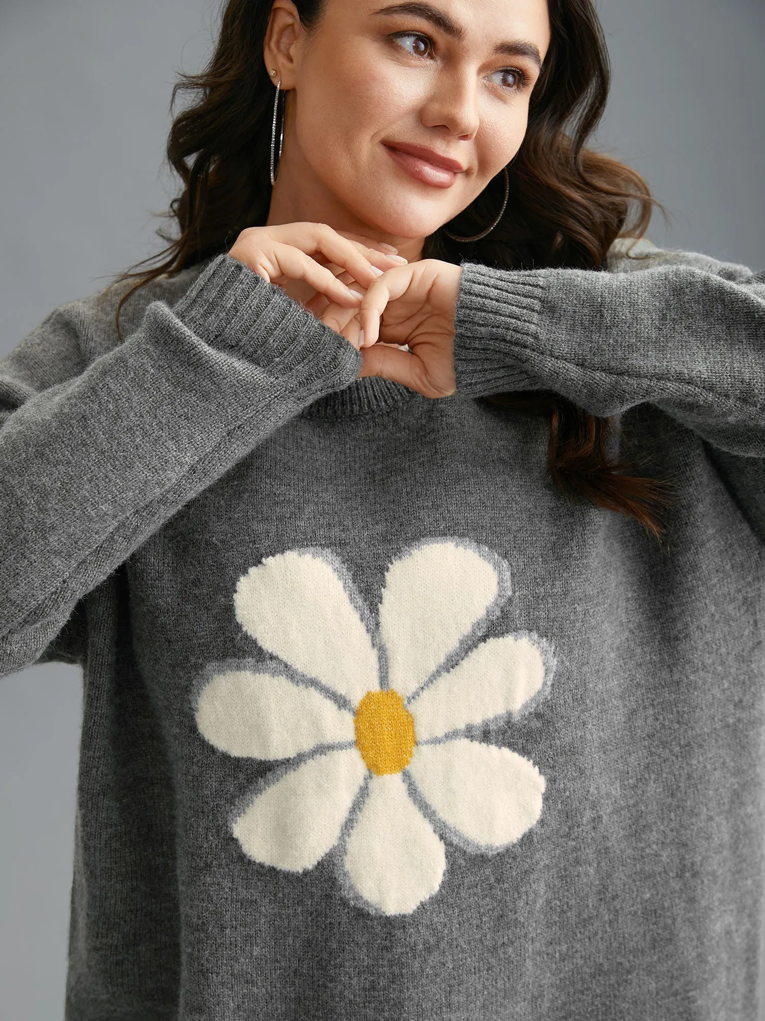 Floral Textured Crew Neck Pullover sold by Bloomchic product image thumbnail 5