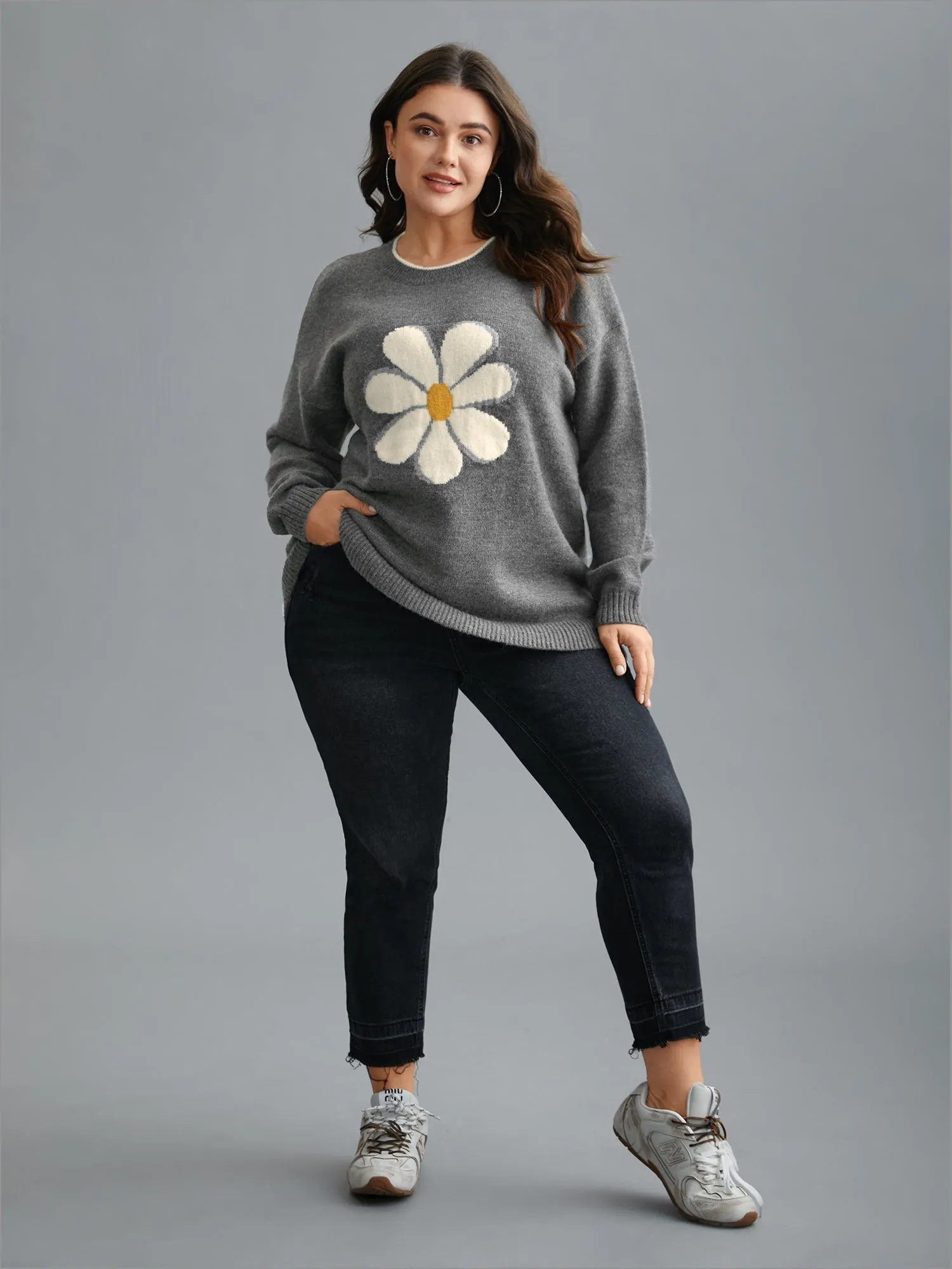Floral Textured Crew Neck Pullover sold by Bloomchic product image thumbnail 4