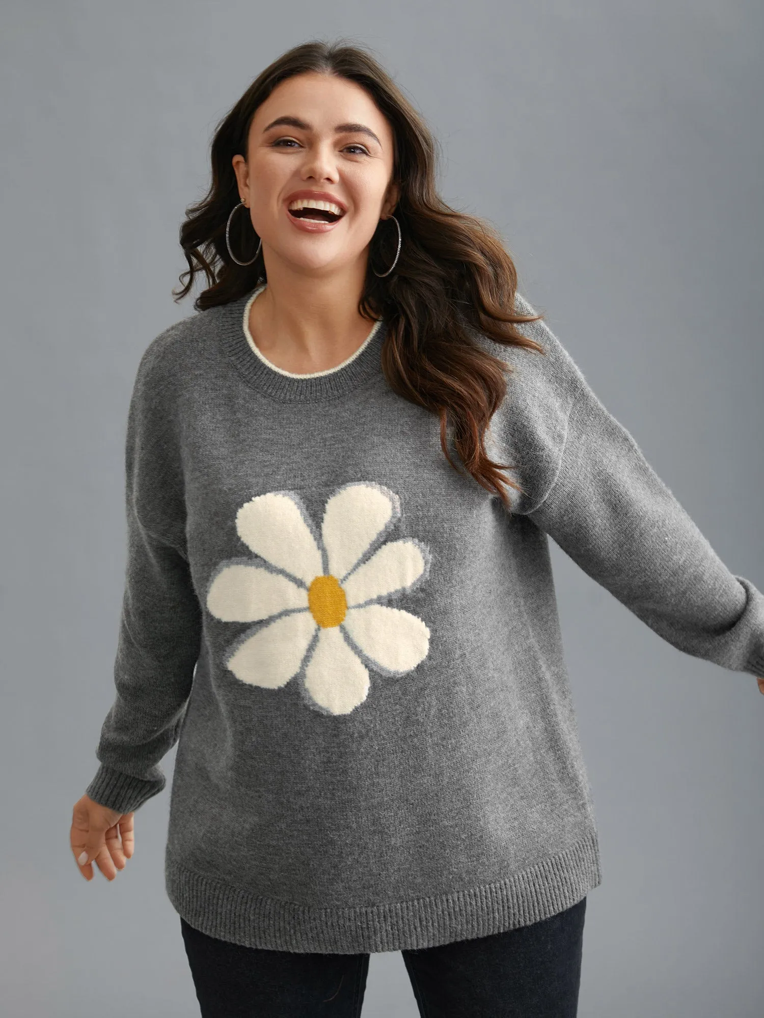 Floral Textured Crew Neck Pullover sold by Bloomchic product image thumbnail 3