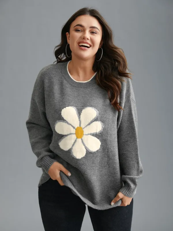 Floral Textured Crew Neck Pullover sold by Bloomchic