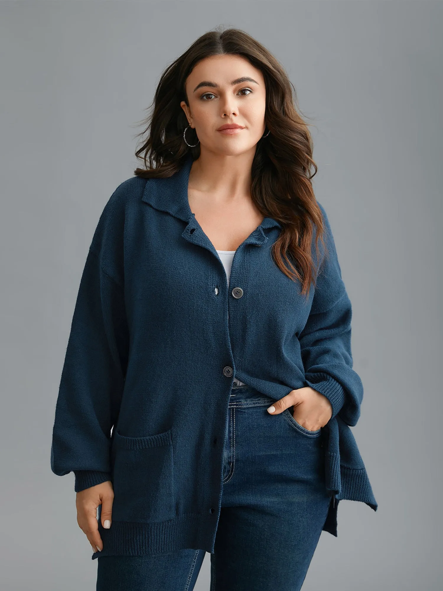 Supersoft Essentials Shirt Collar Pockets Knit Cardigan sold by Bloomchic