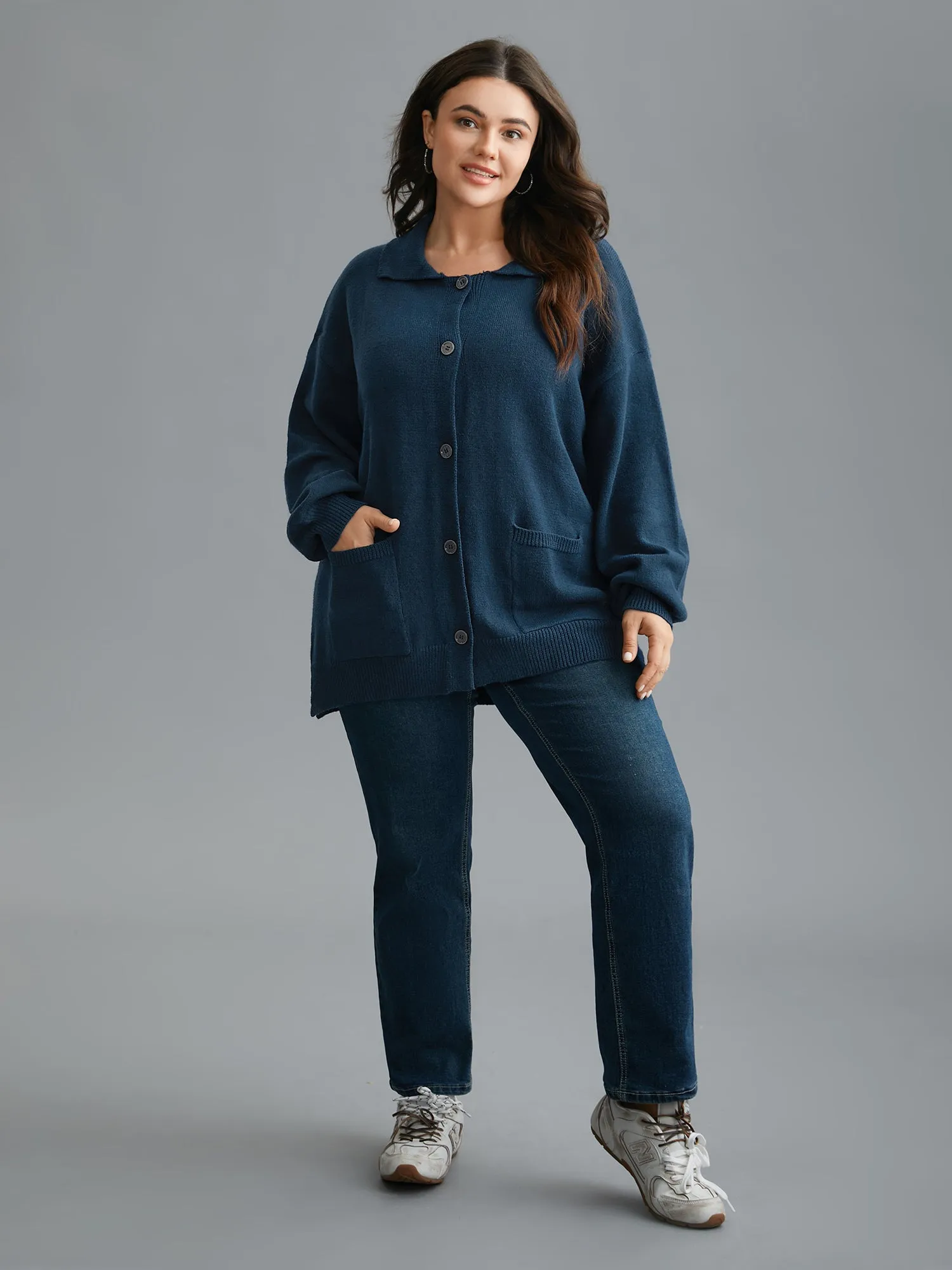 Supersoft Essentials Shirt Collar Pockets Knit Cardigan sold by Bloomchic product image thumbnail 4