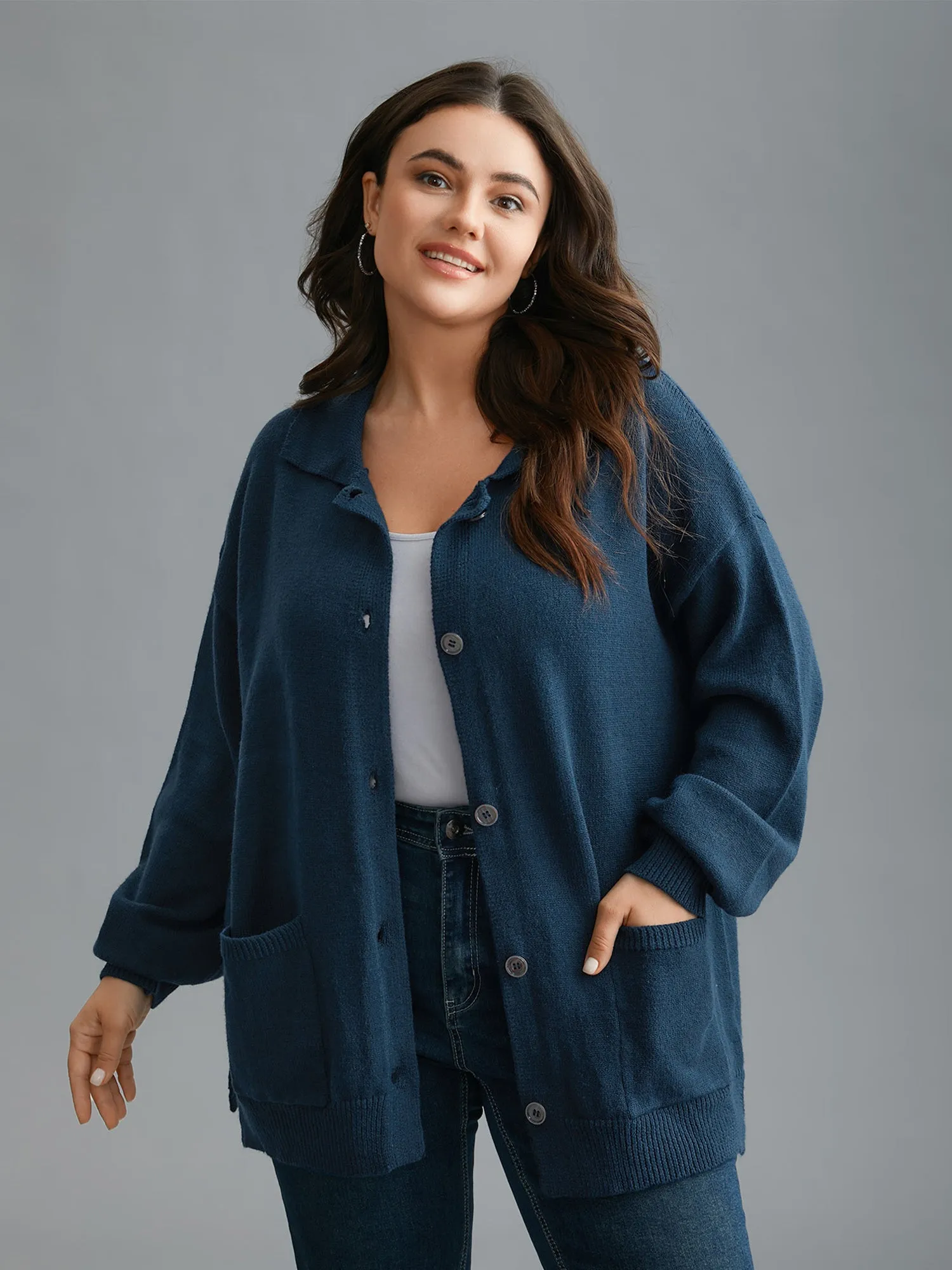 Supersoft Essentials Shirt Collar Pockets Knit Cardigan sold by Bloomchic product image thumbnail 3