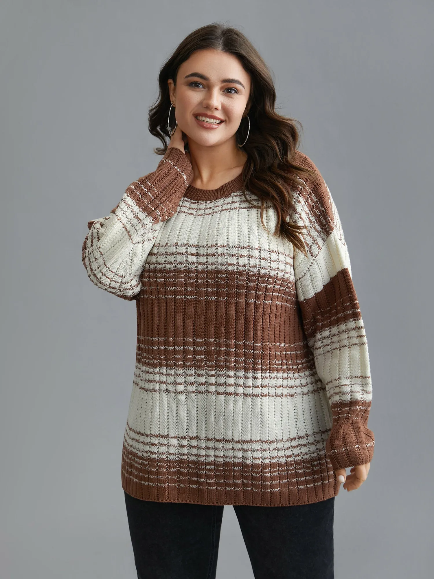 Contrast Textured Crew Neck Pullover sold by Bloomchic product image thumbnail 4