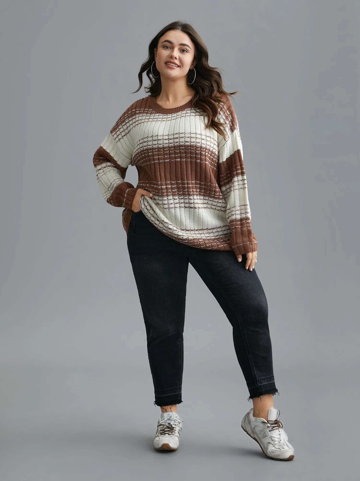 Contrast Textured Crew Neck Pullover sold by Bloomchic product image thumbnail 3