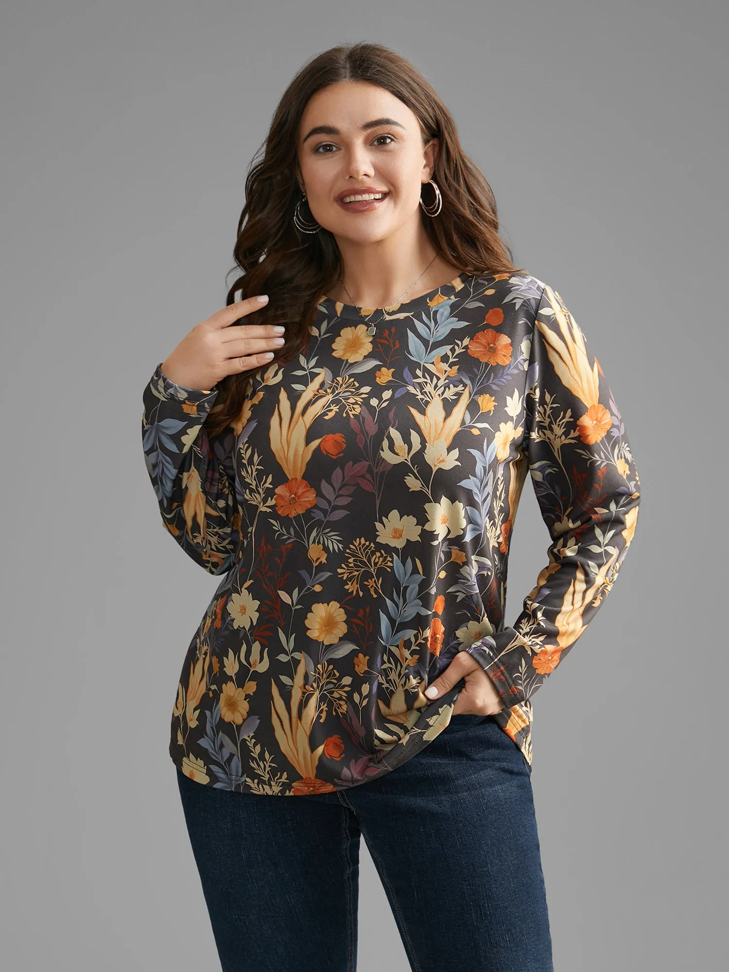 Floral Print Round Neck T-shirt sold by Bloomchic