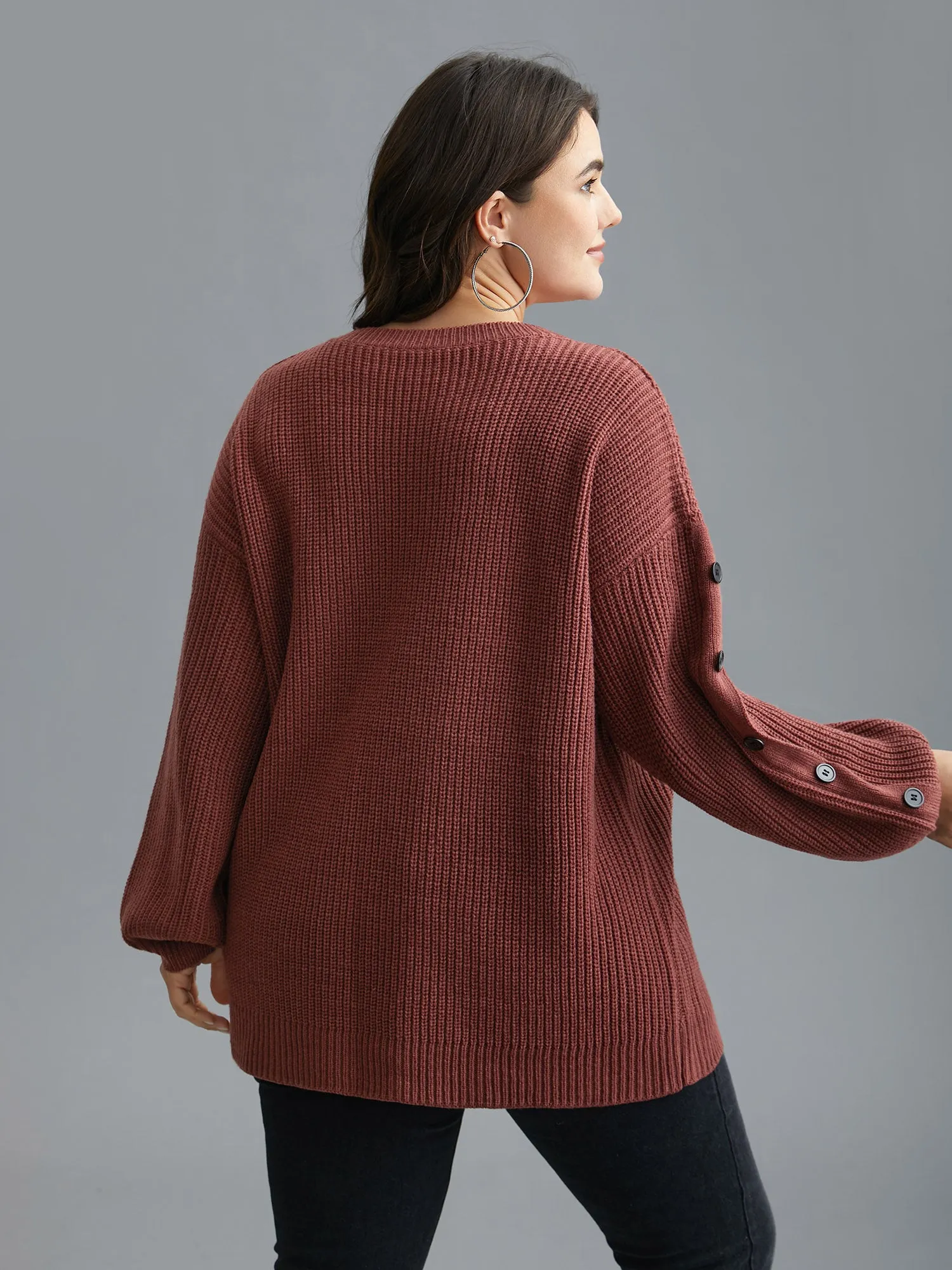 Textured Drop Shoulder Button Detailing Pullover sold by Bloomchic product image thumbnail 2