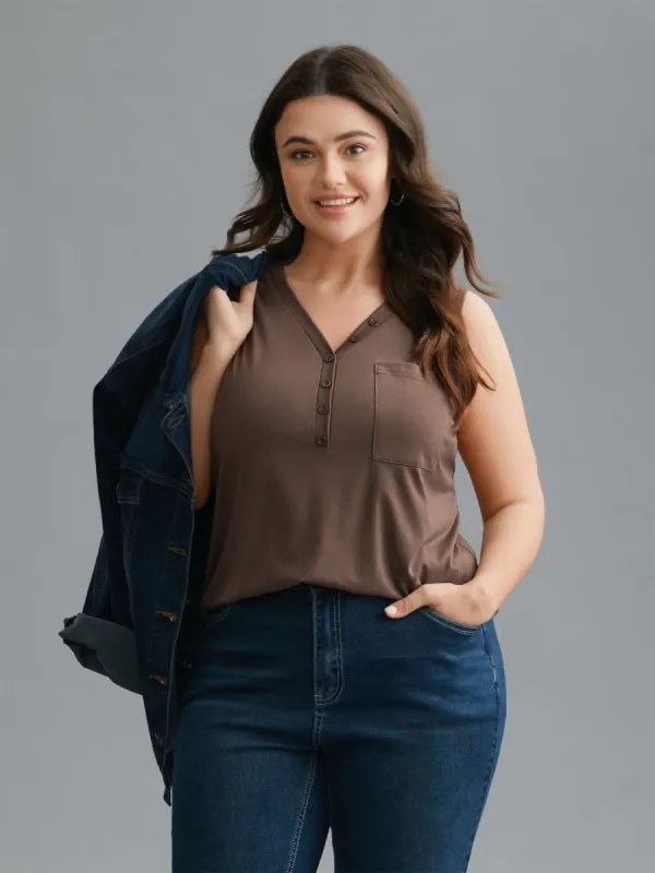 V-Neck Half Placket Vest sold by Bloomchic