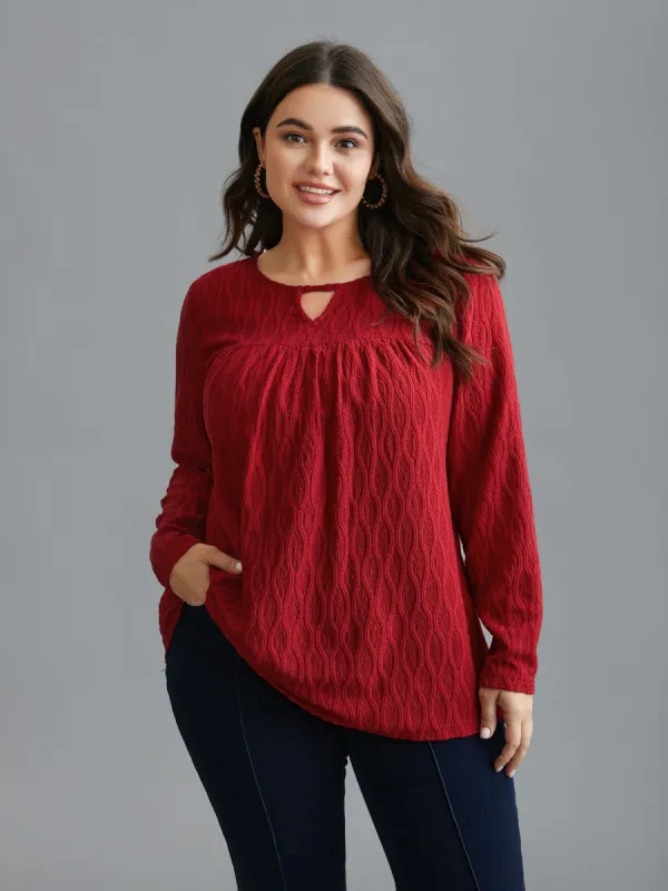 Textured Keyhole Gathered Knit Top made by Bloomchic