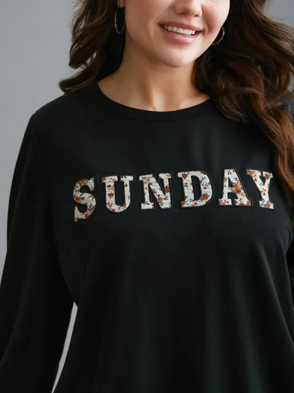 Sunday Patchwork Embroidered Sweatshirt sold by Bloomchic